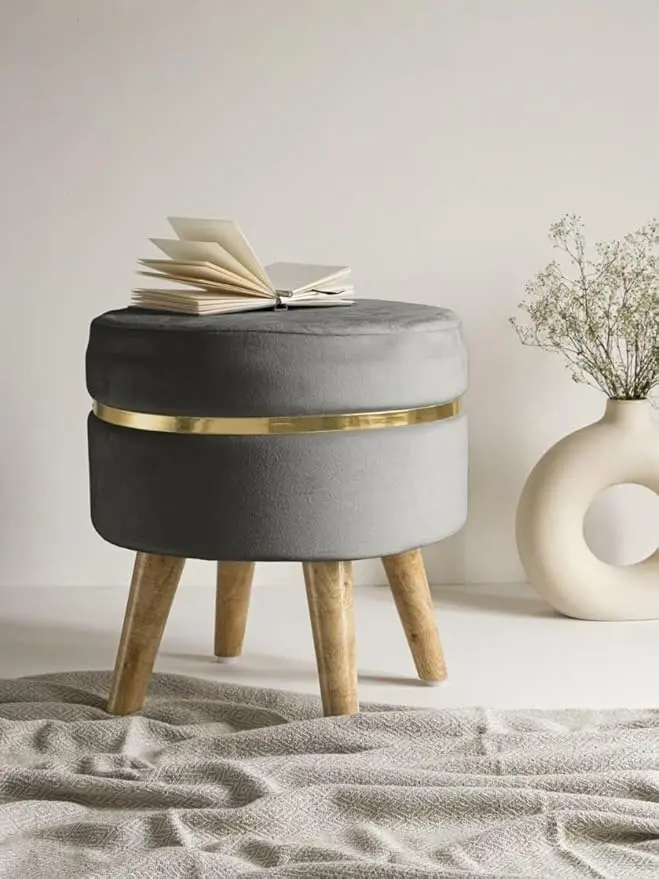 Pouffes Sitting Stool for Living Room Velvet Wooden Furniture Puffy Footrest Foot Footrest Seat Pouf Footstool for Office Home Decor