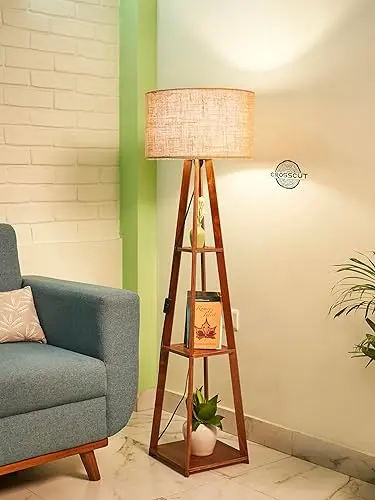 Wooden Floor Lamp with Shelf