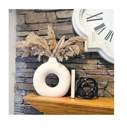White Vase/Flower Vase/Pampas Grass Vase/Ceramic Vase/Round Shaped Vase/Home Decor Centrepiece/Decor Showpiece Donut Vase